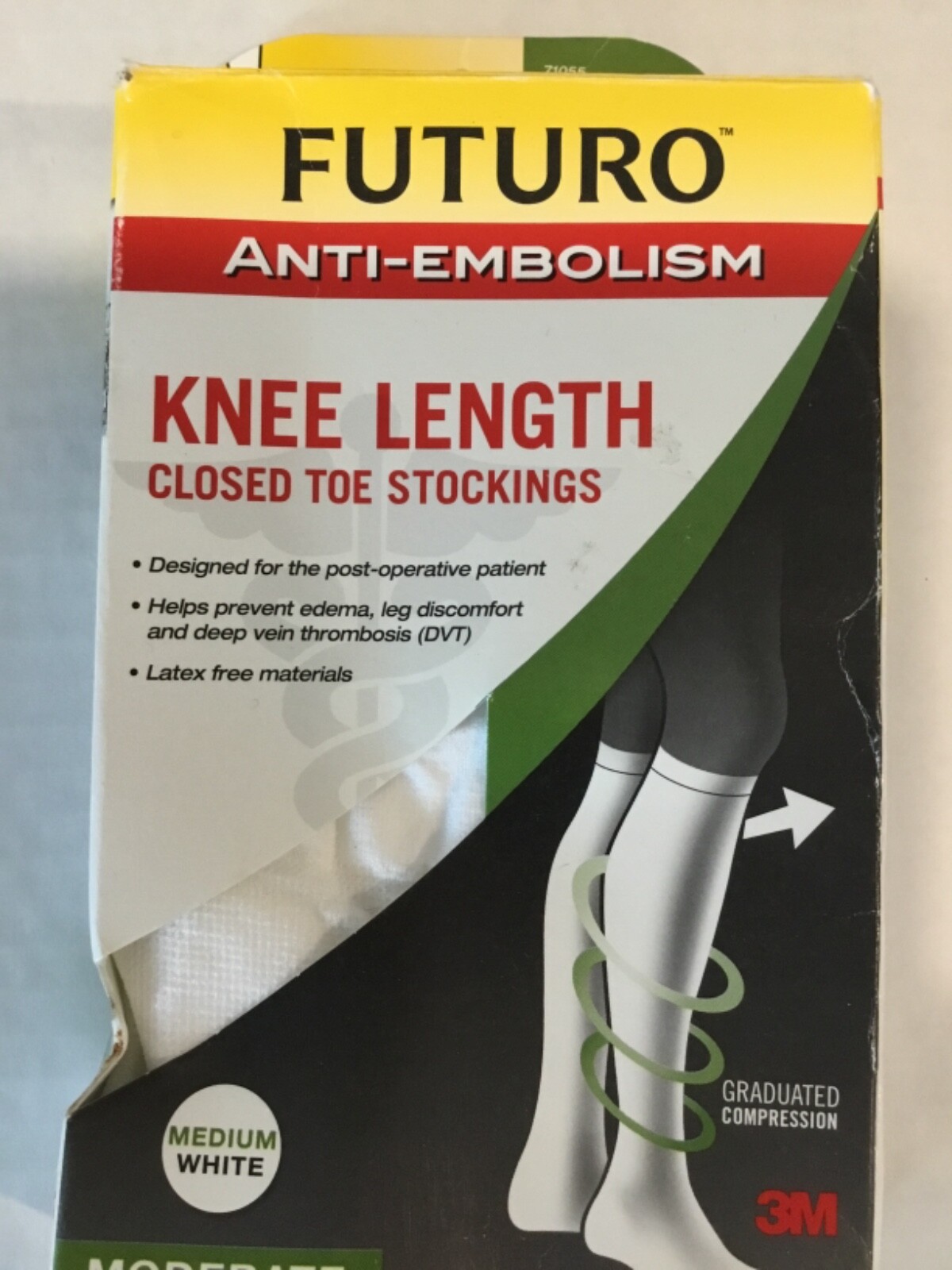 NIB FUTURO Anti-Embolism Knee Length Stockings Closed Toe 18mmHg White M