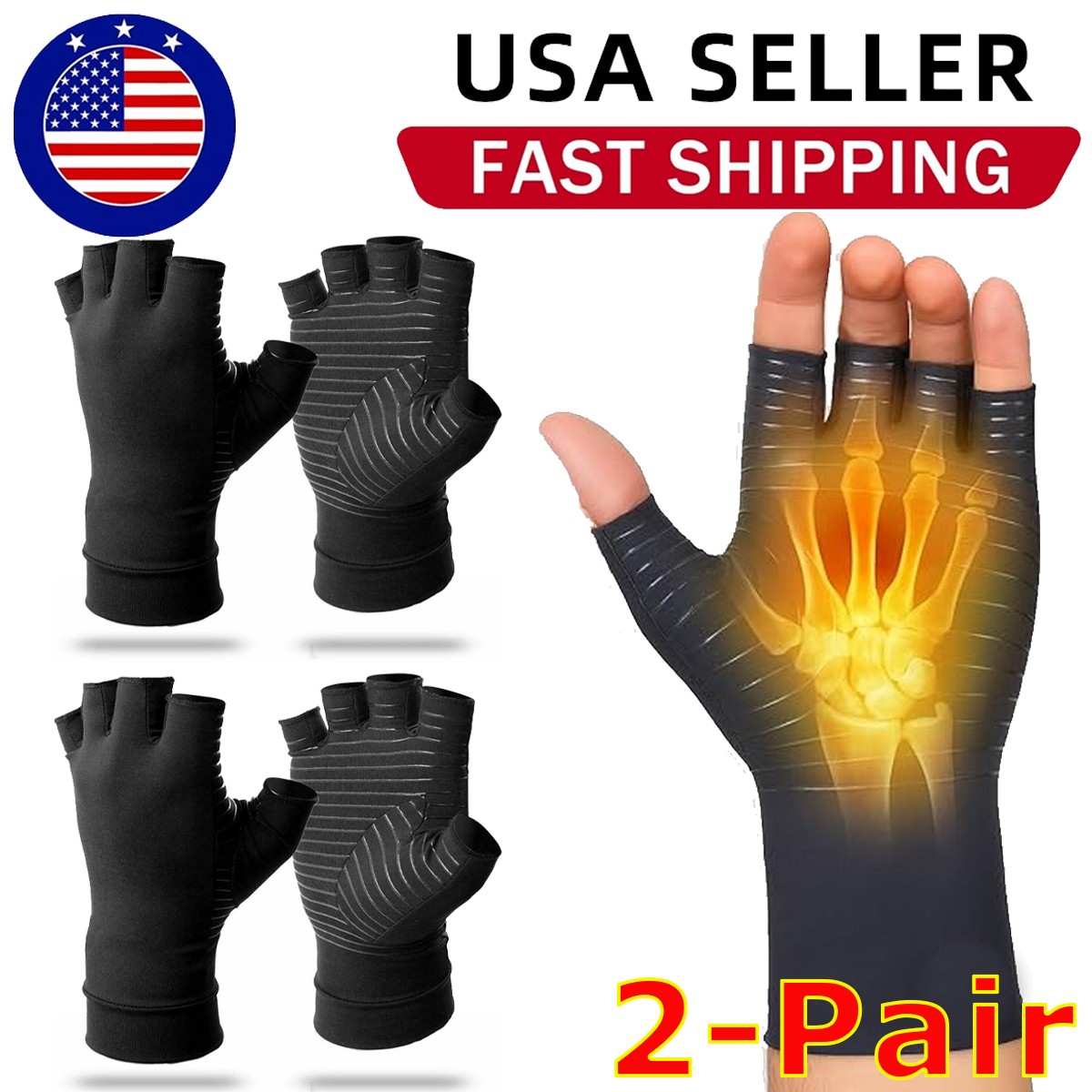 2 Pair Arthritis Compression Gloves Hand Support Joint Pain Relief Carpal Tunnel