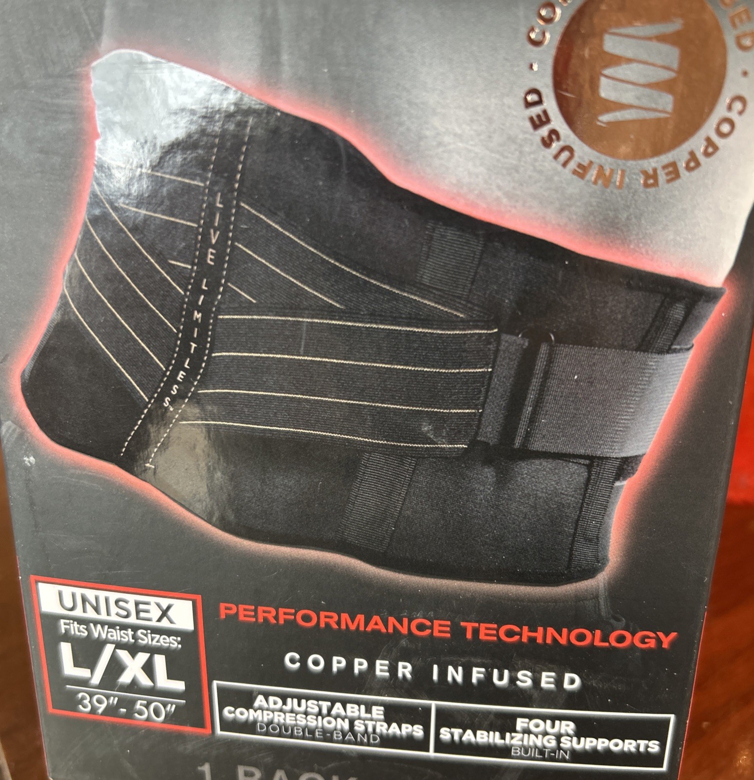 Copper Fit Back Pro Compression & Support With Adjustable Straps ~ Black ~ L/XL