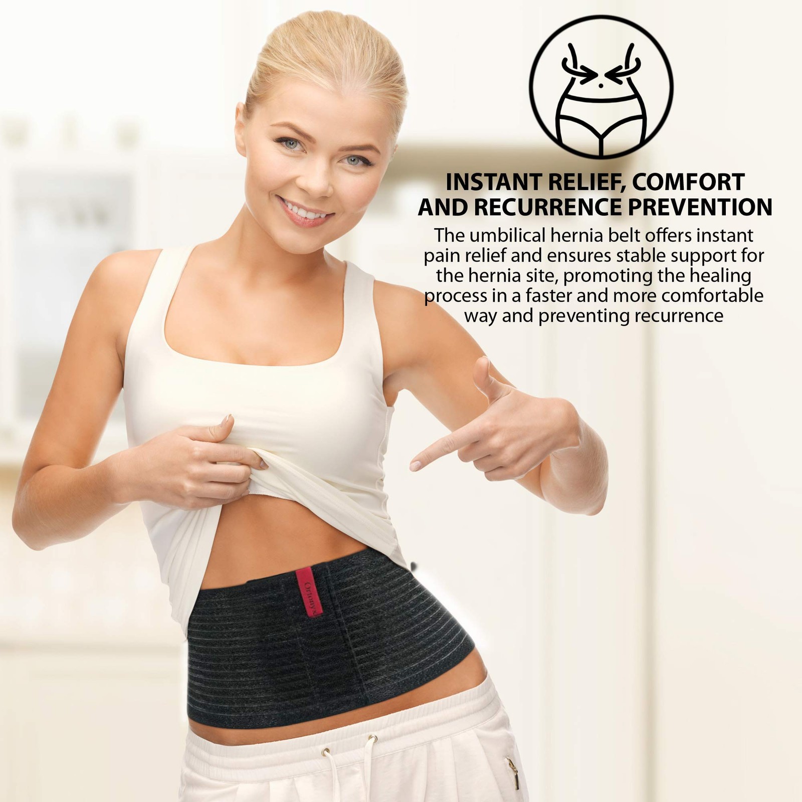 Umbilical Hernia Belt Men Women | Abdominal Binder with Support Pad – Black L/XL