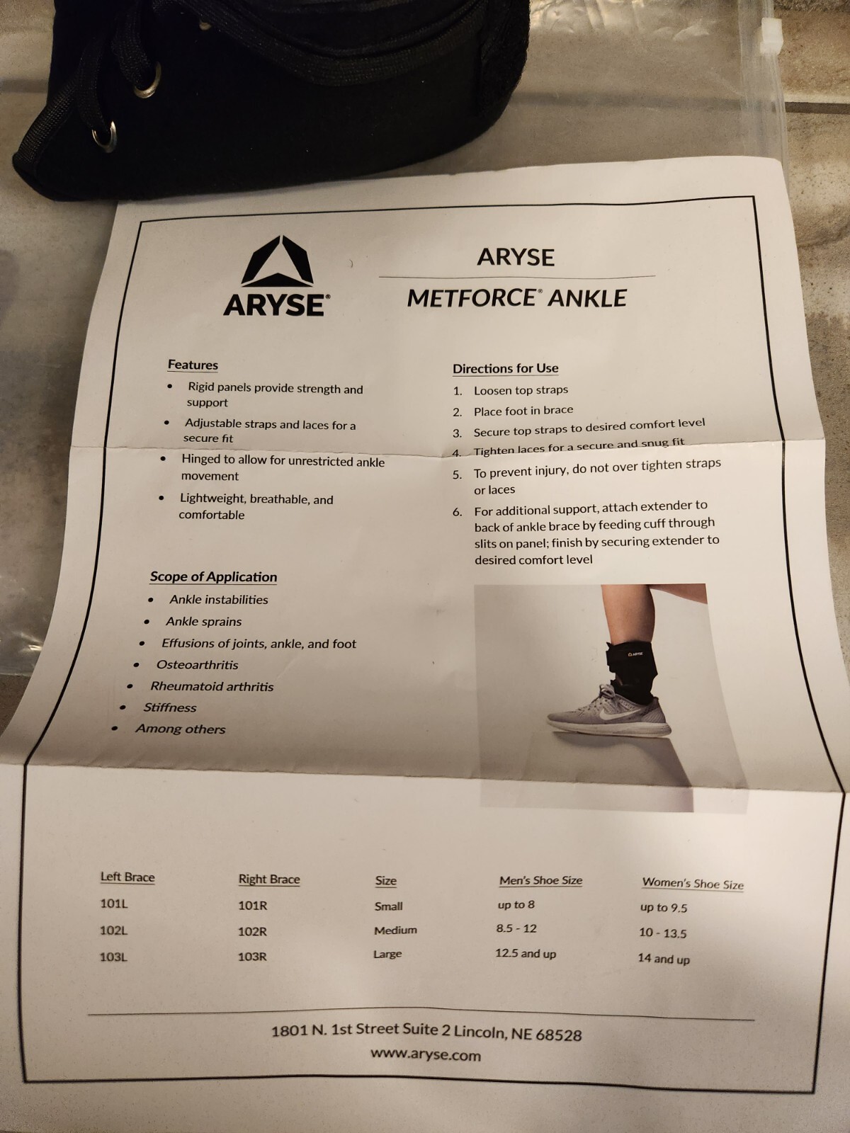 NEW ARYSE AY-06-102R MEDIUM RIGHT METFORCE ANKLE BRACE M-R