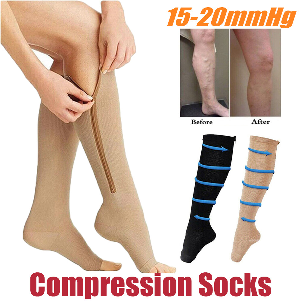 Zipper Varicose Vein Stockings Calf Brace Support Socks Anti Swelling Fatigue