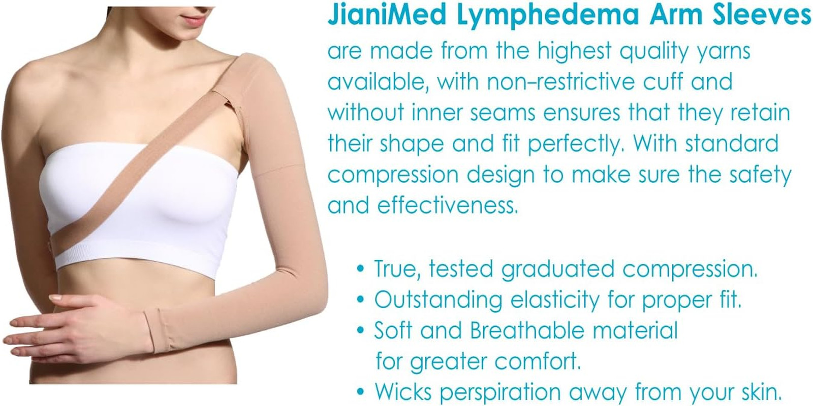 Lymphedema Arm Sleeve with Shoulder Strap–Graduated Compression, 20-30, Blood Ci