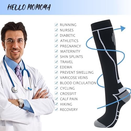 hello momoya Compression Socks for Women Men Circulation Knee High 8 Pairs fo…