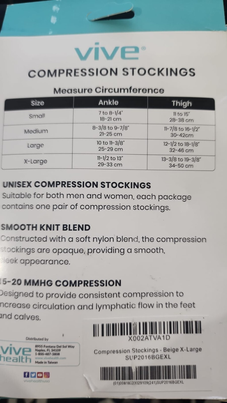 VIVE COMPRESSION STOCKINGS X-LARGE BEIGE 15-20 MMHG