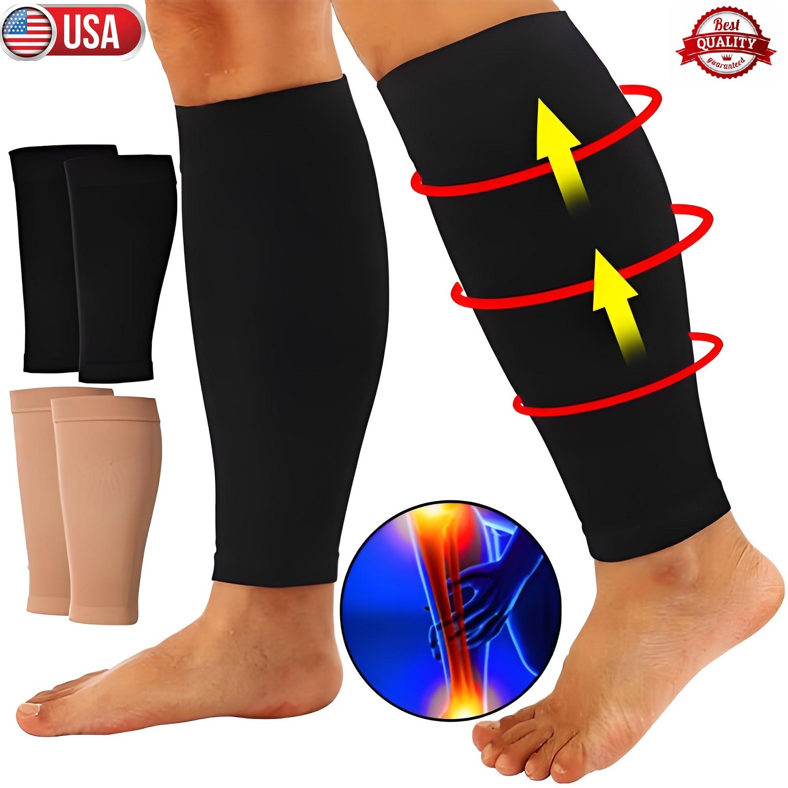 Unisex Calf Compression Sleeves Soft Stretch Leg Support Socks Running Training