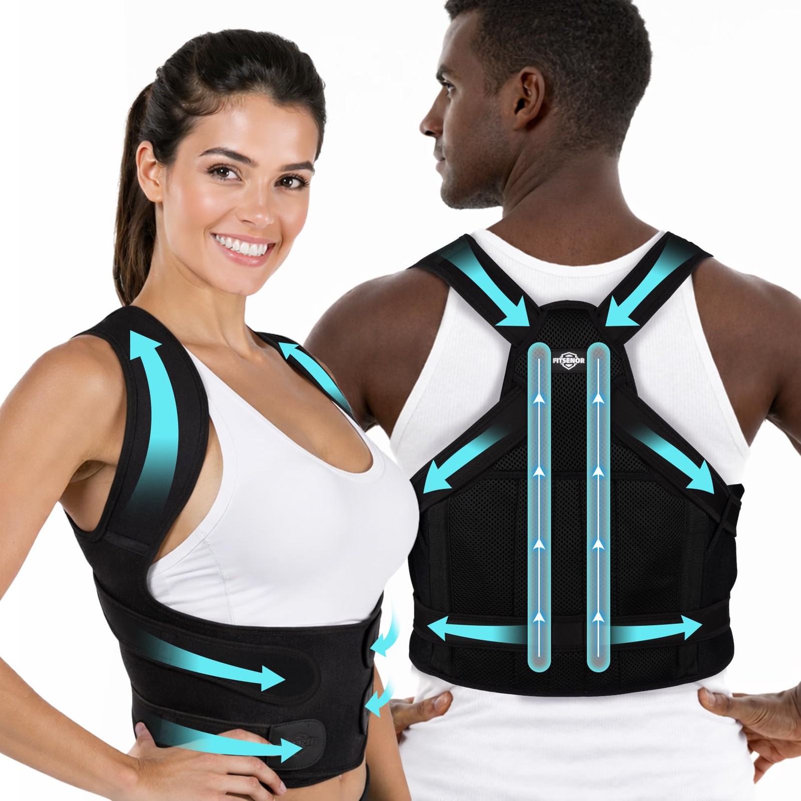 FITSENOR Posture Corrector for Women, Comfortable Back Support, Large, Black