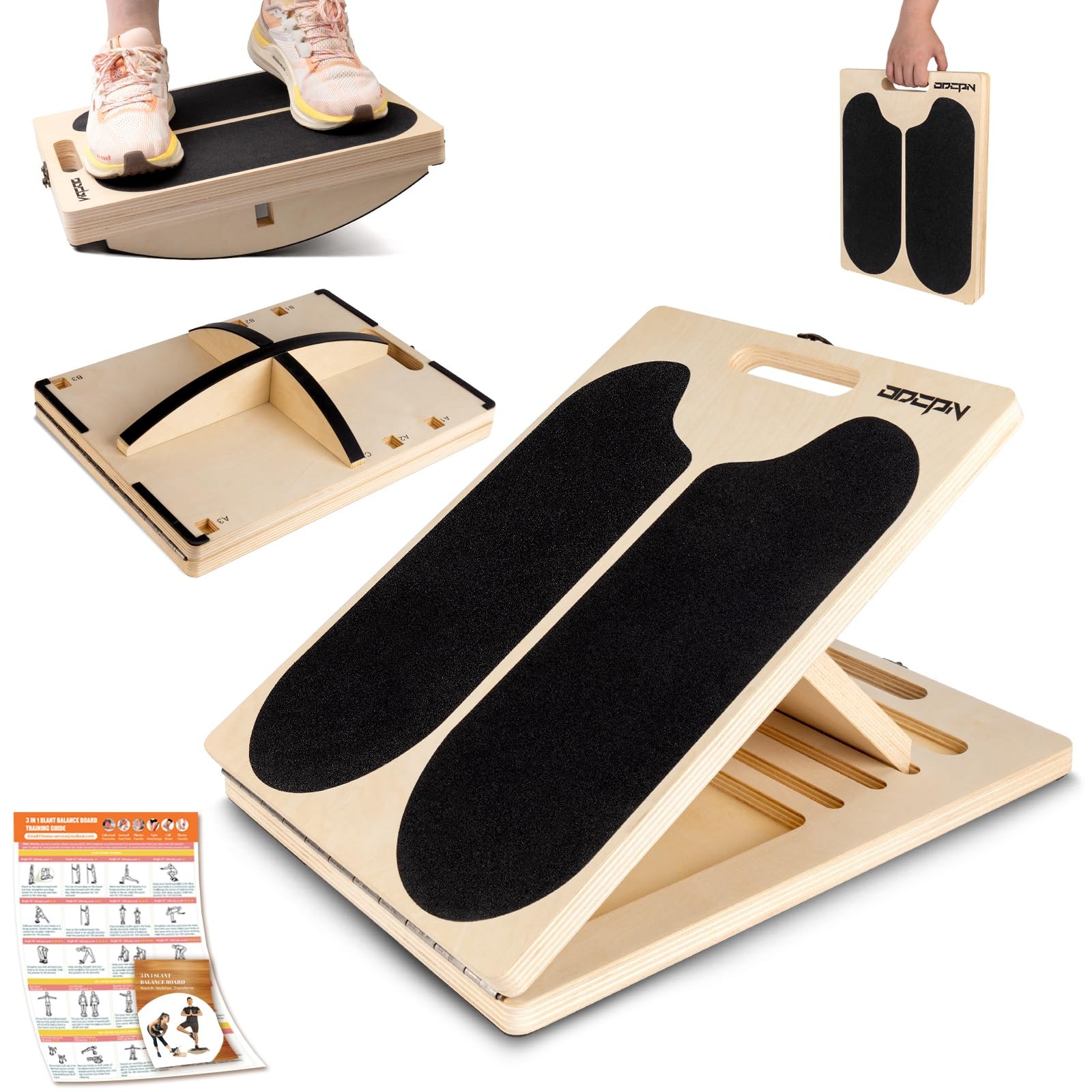 3-in-1 Slant Board & 180°/360° Balance Board, Portable 6 Angle Black, Black