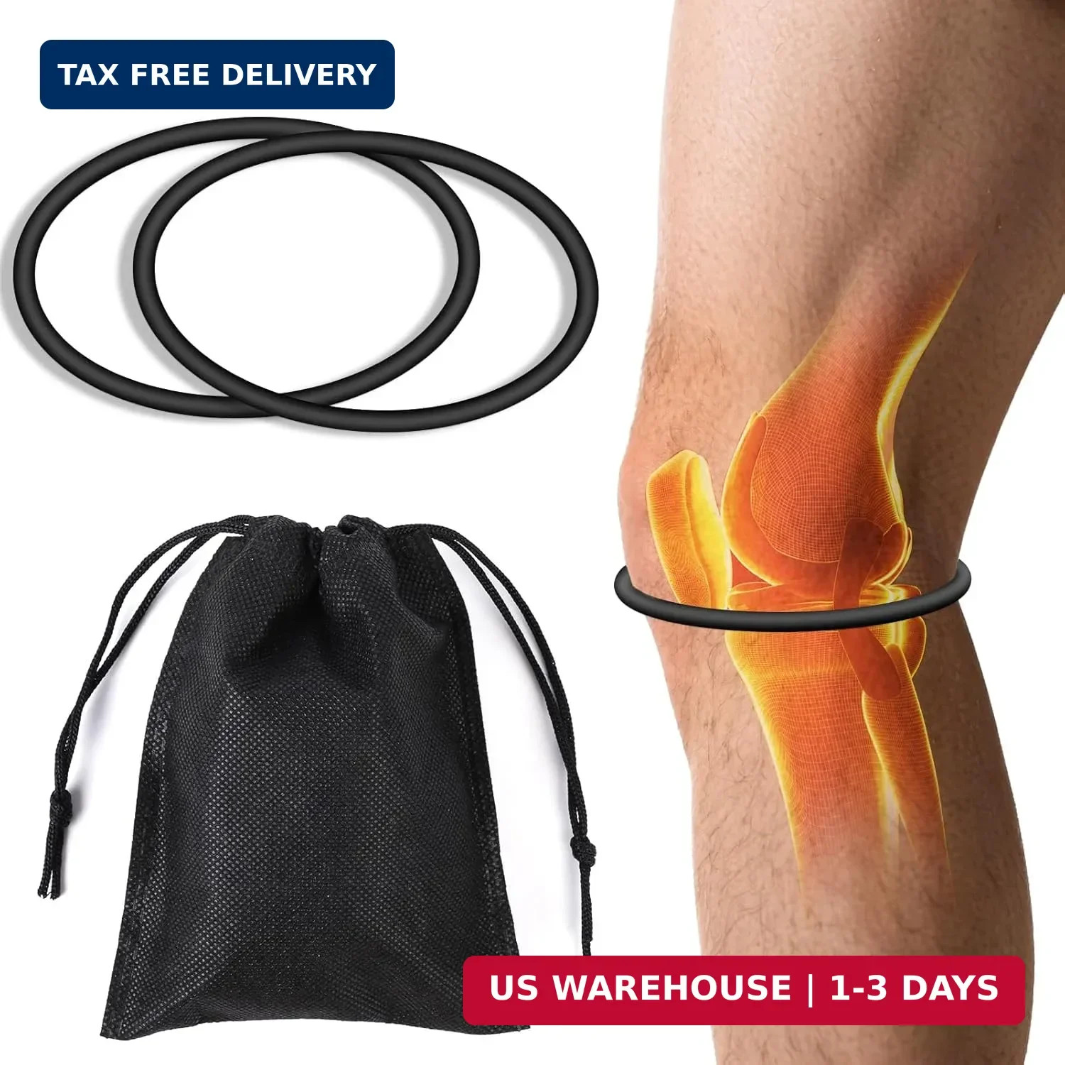 TEAWOO 2PCS Black Patellar Tendon Support Strap, Knee Pain Relief Patella Band f
