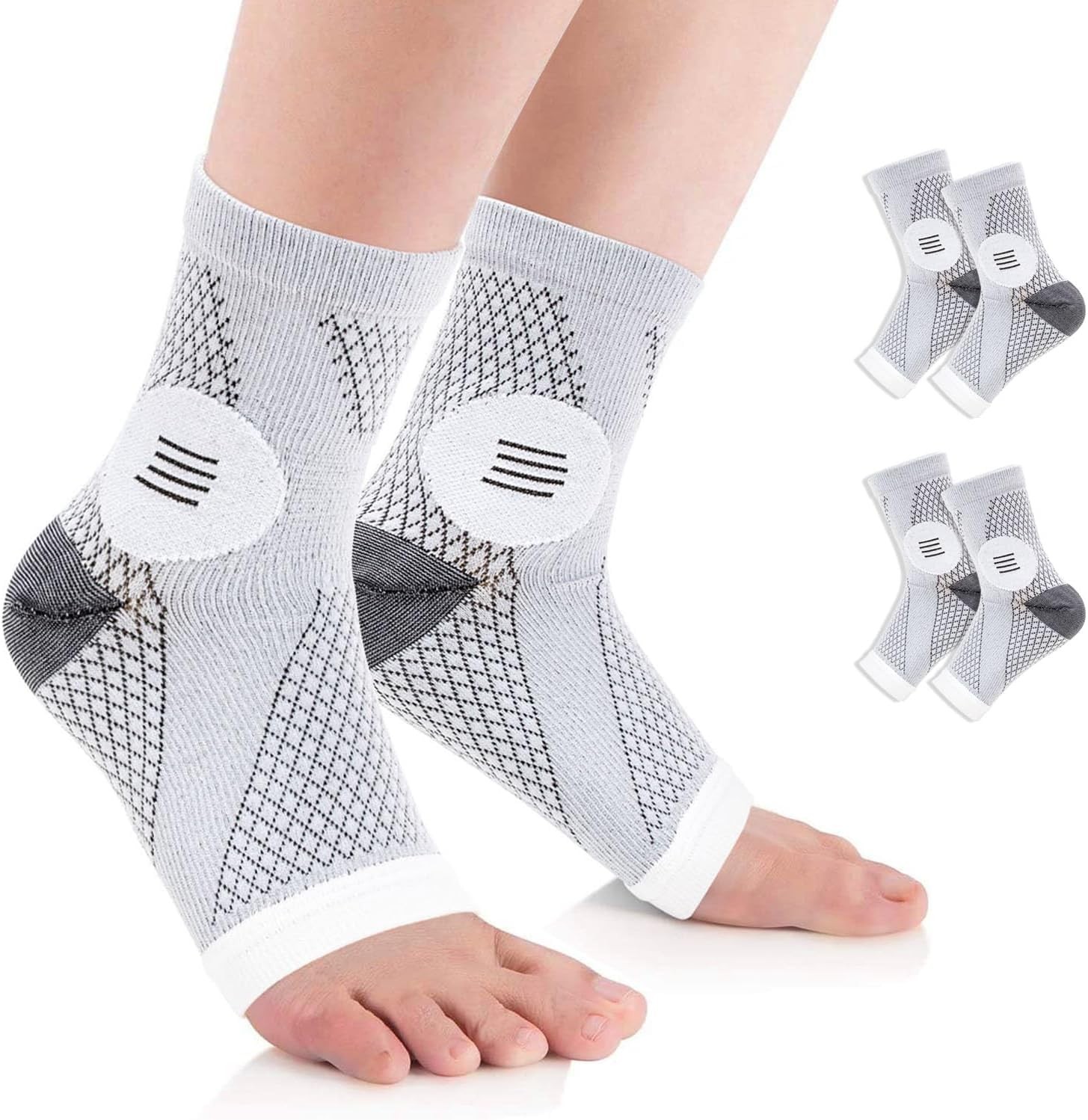Cseece 2 Pair Neuropathy Socks for Women Men, Plantar Fasciitis Sock M