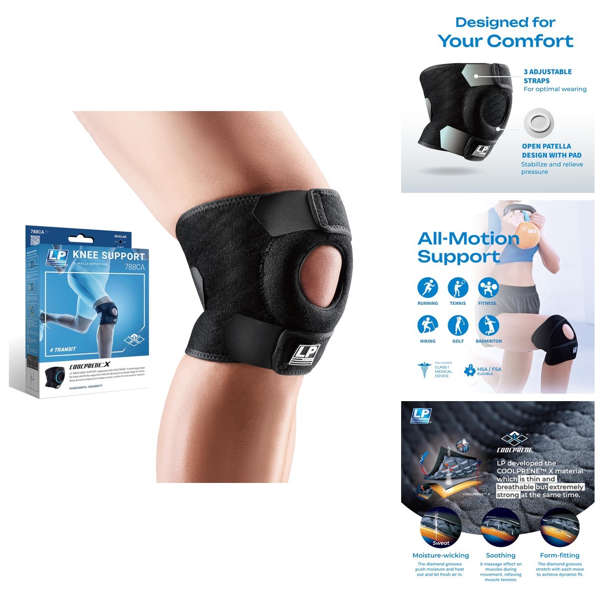 LP 788CA Adjustable Knee Brace Open Patella Support X-Large 1pcs