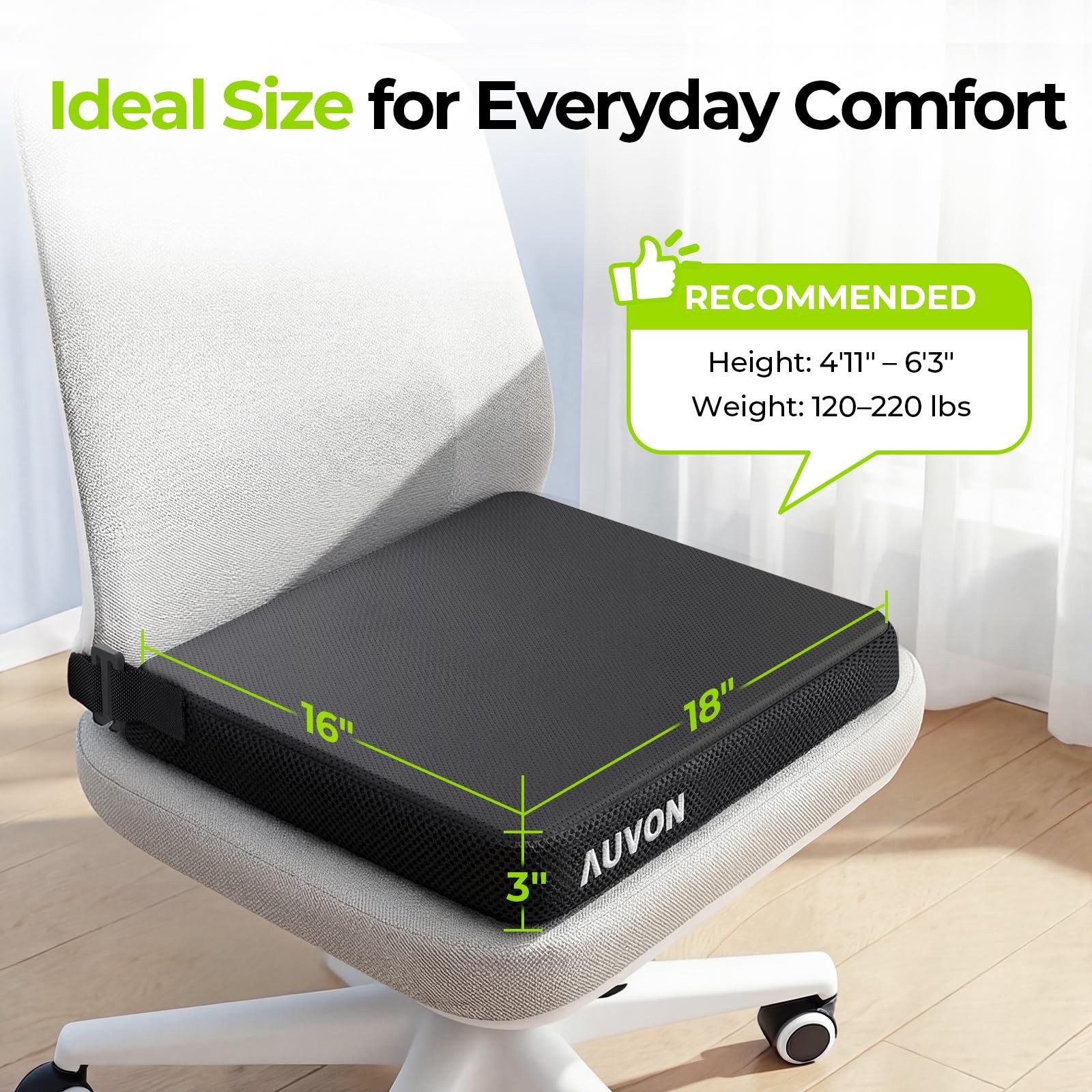 AUVON Cooling Gel Wheelchair Seat Cushion for Sciatica, Back, X-Large, Black