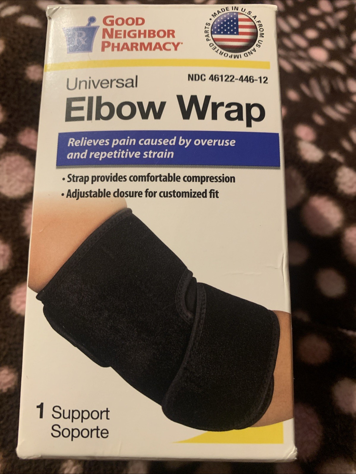 NIB Good Neighbor Pharmacy Universal Elbow Wrap/ Black/ Arm/ Strain/ Support