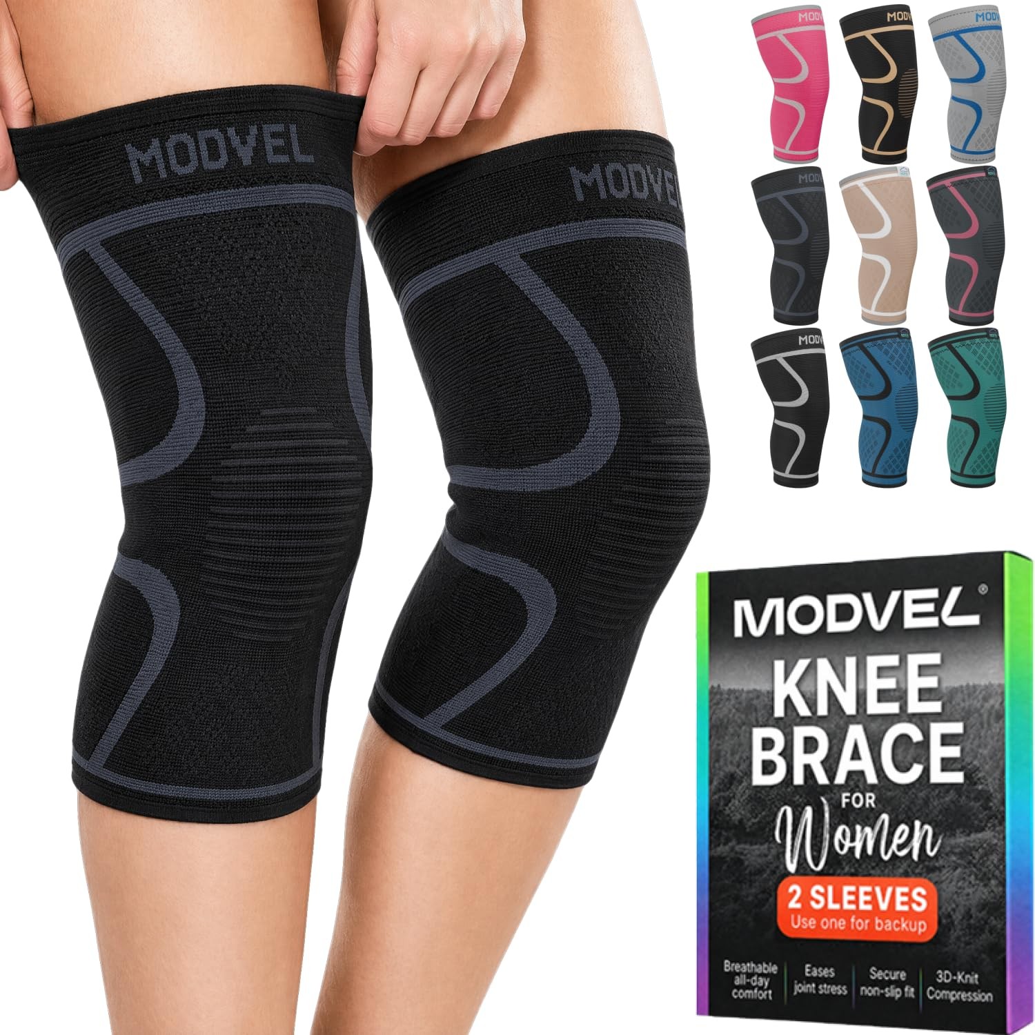 2 Pack Knee Brace for Women Knee Support for Walking, Knee Compression Sleev…