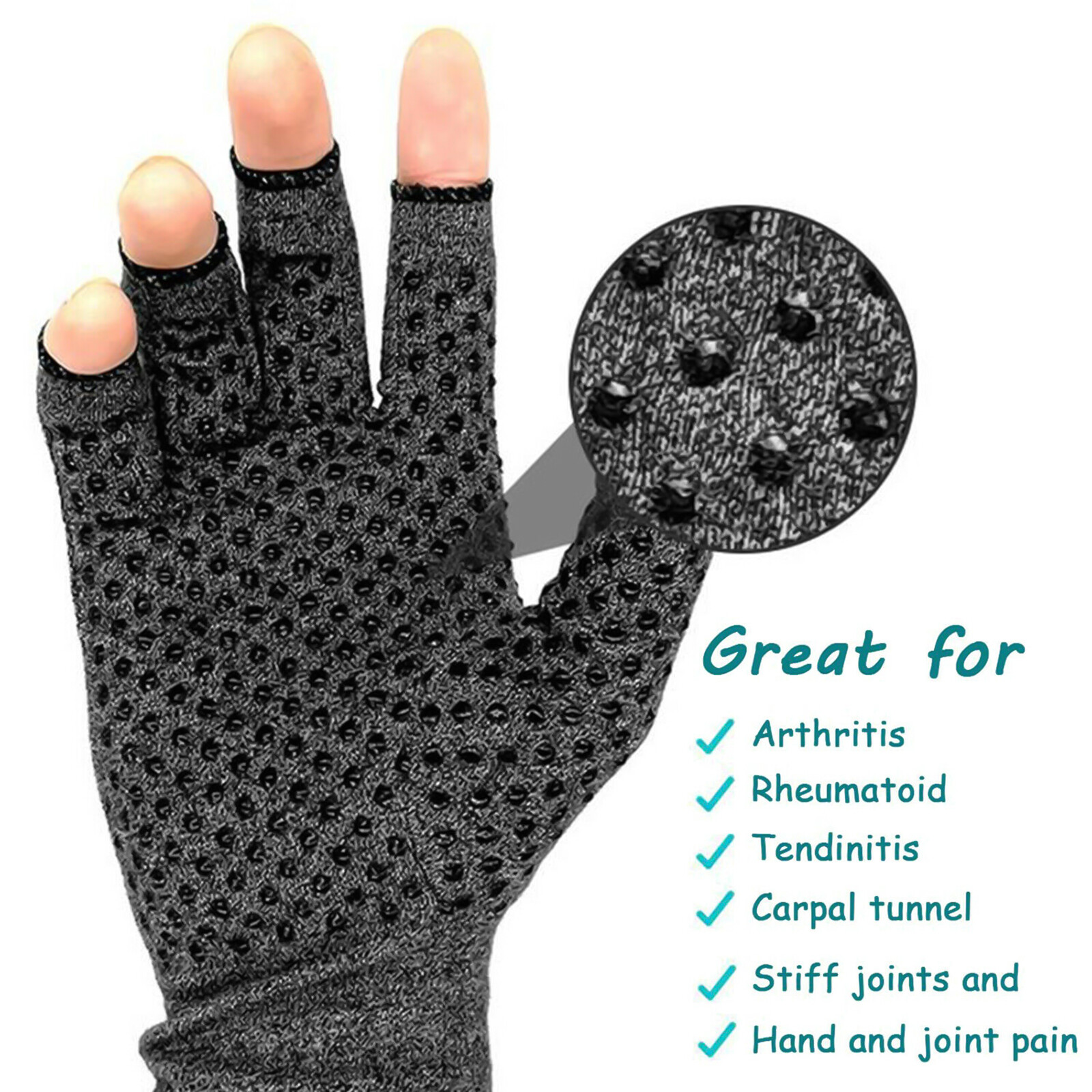 2Pairs Copper Compression Gloves Carpal Tunnel Arthritis Pain Relief Therapeutic