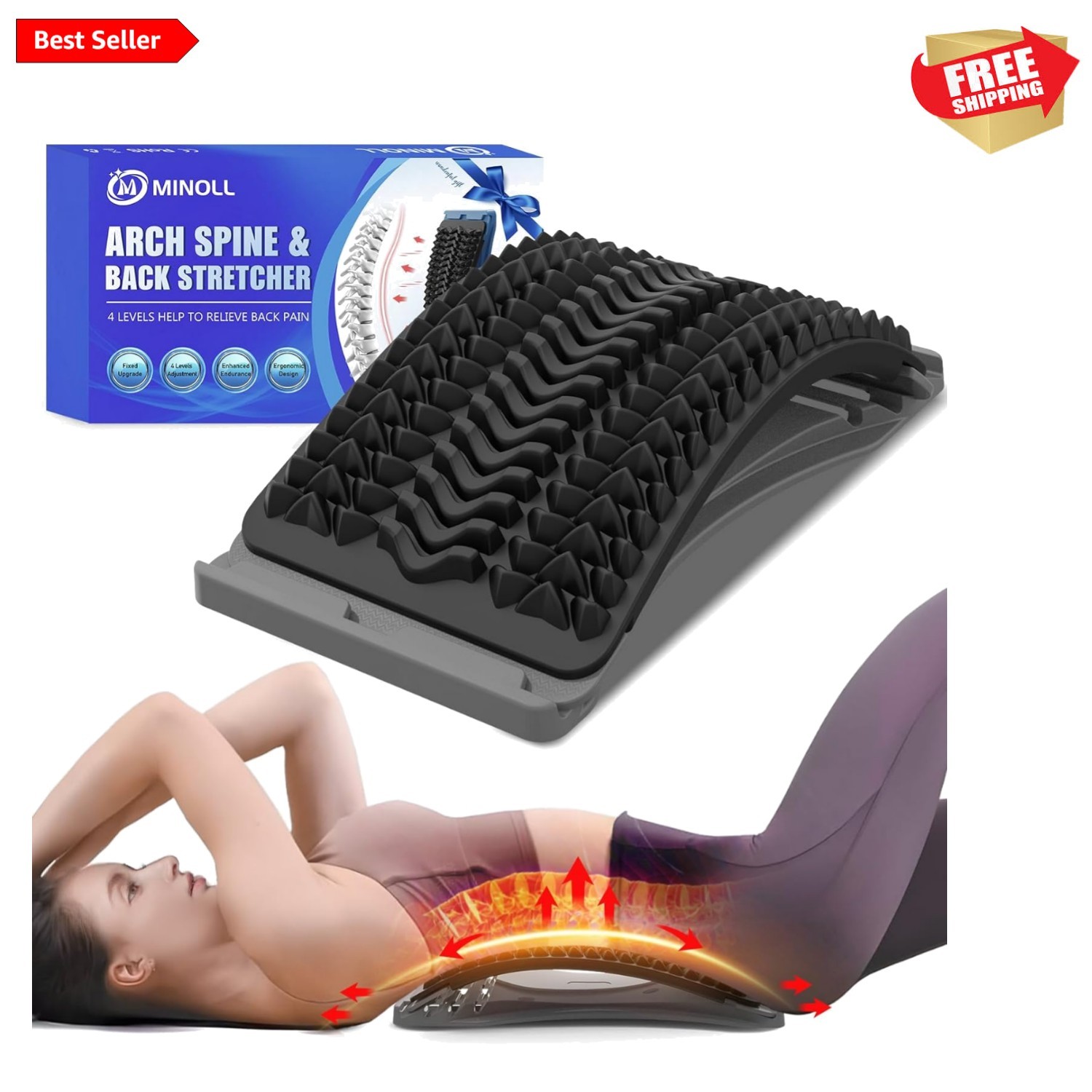 Back Stretcher for Lower Back Pain Relief, Multiple Level Adjustable Arch Lum…