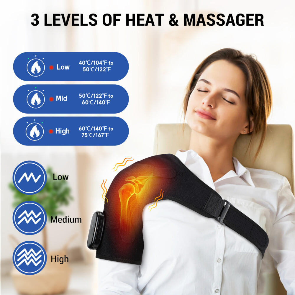 Electric Heating Vibration Shoulder Brace Joint Pain Relief Massager Wrap Strap