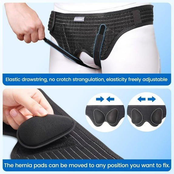 VELPEAU Inguinal Hernia Belts Bilateral/Double Inguinal- Black, M (Hip 35″-42″)