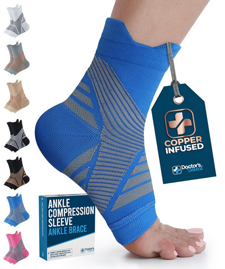 Copper Ankle Sleeve Compression Support Brace Toeless Sock Men Women