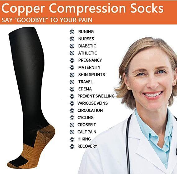 5/10Pairs Copper Compression Socks 20-30mmHg Graduated Support Mens Womens S-XXL