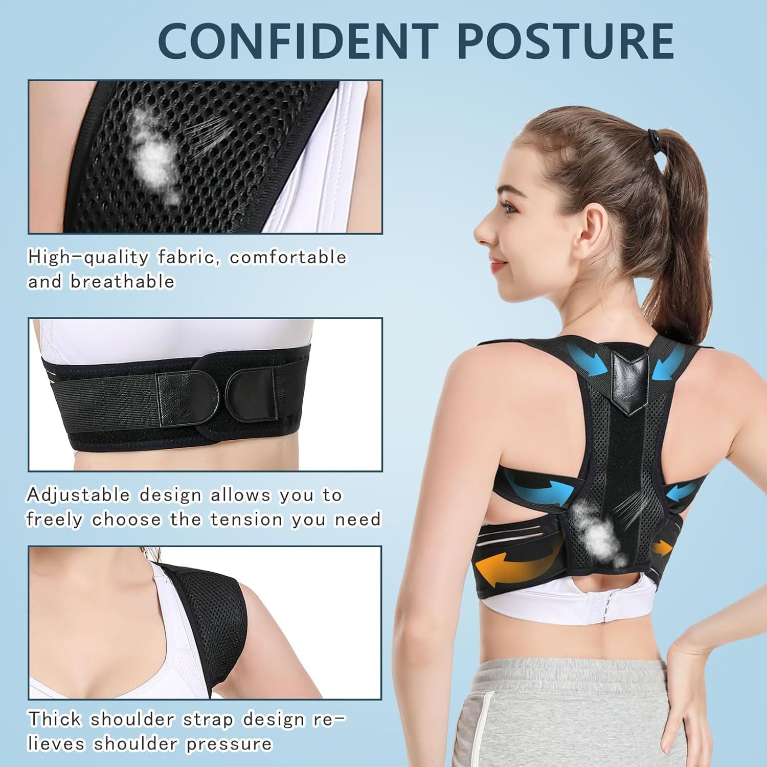 Herokoo Back Brace Posture Corrector, Adjustable Brace, M, Black