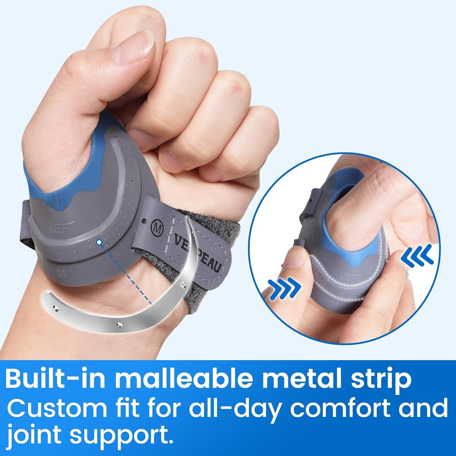 Thumb Splint for Basal Thumb Arthritis – Blue, Left Hand