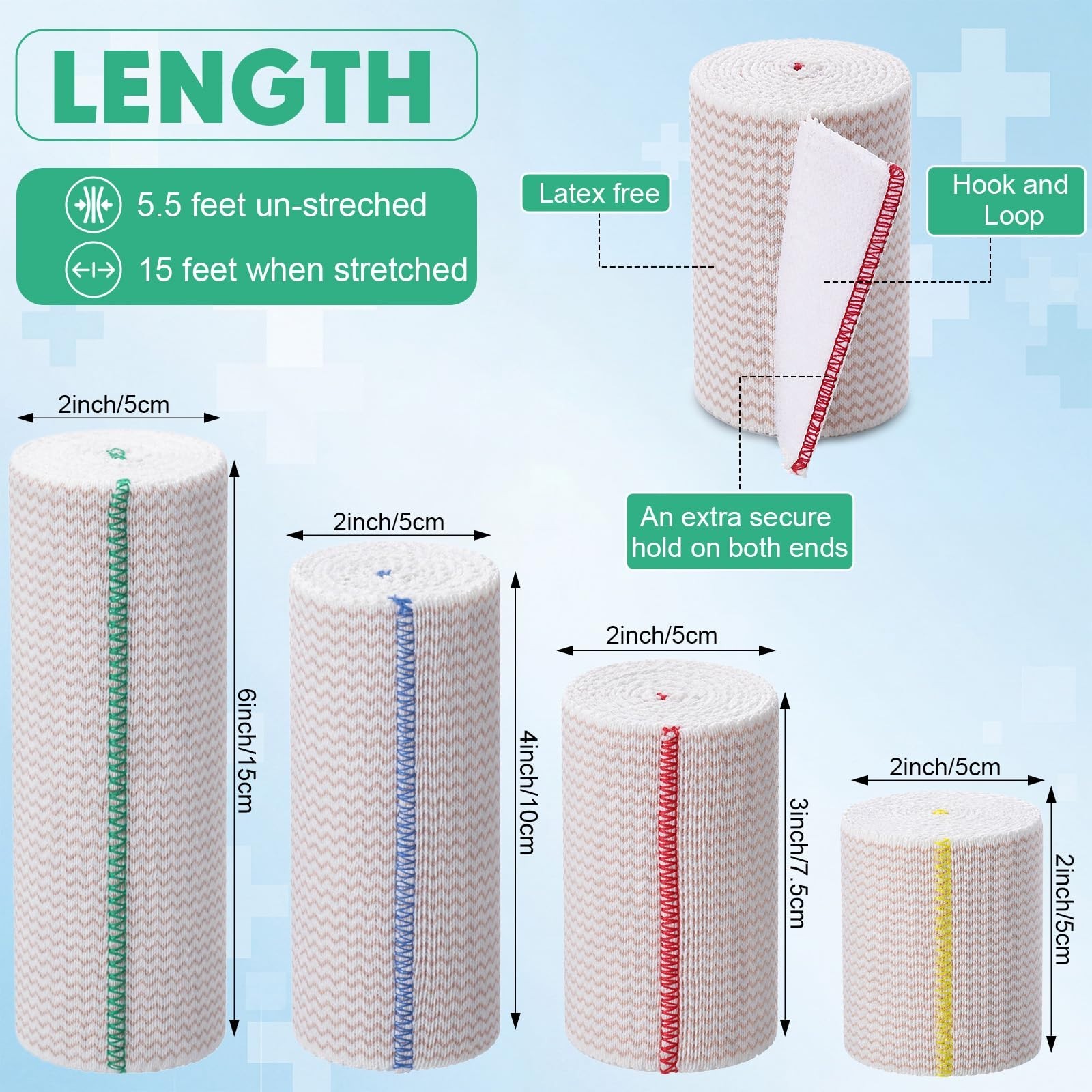 20 Pack Elastic Bandage Wraps 2″-6″ Stretchable Compression for Legs, Knees, Wri