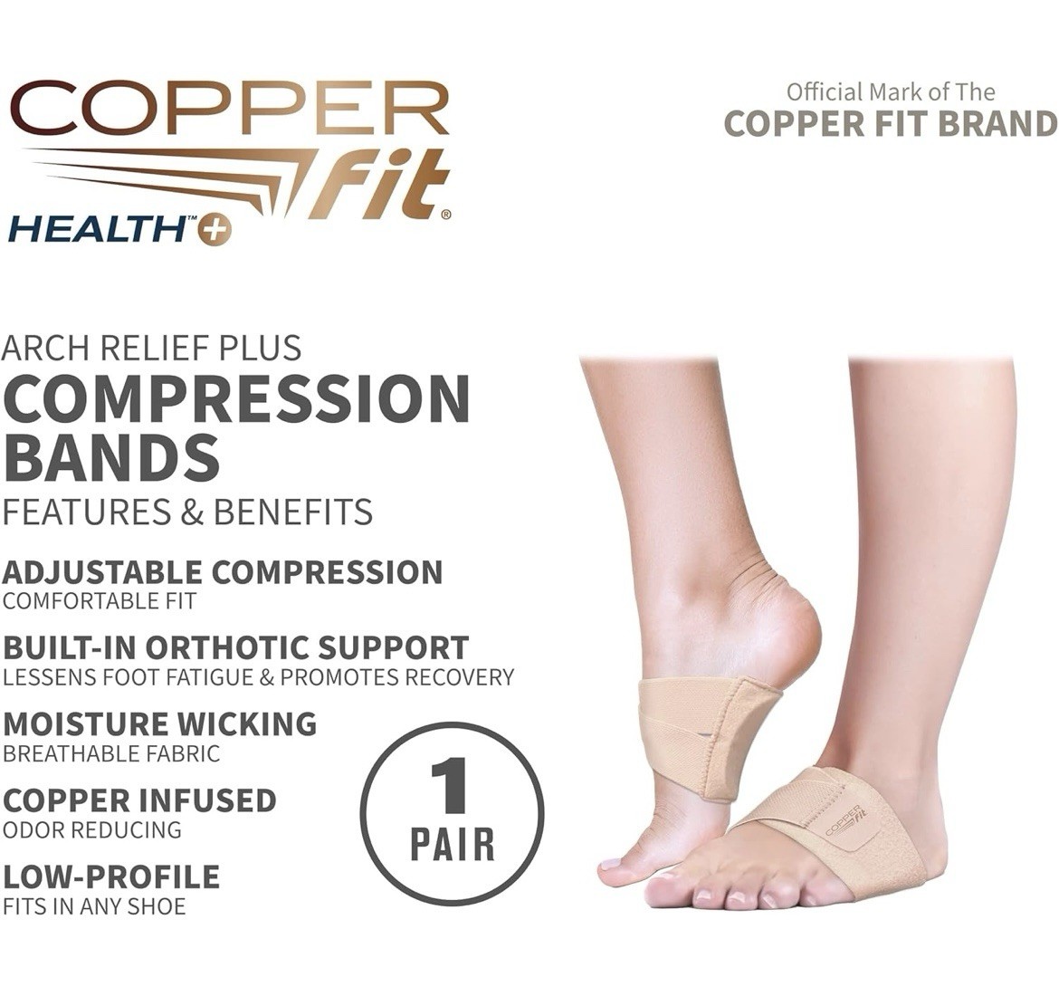 Copper Fit Health + Arch Relief Plus Orthotic Support. Adjustable Compression