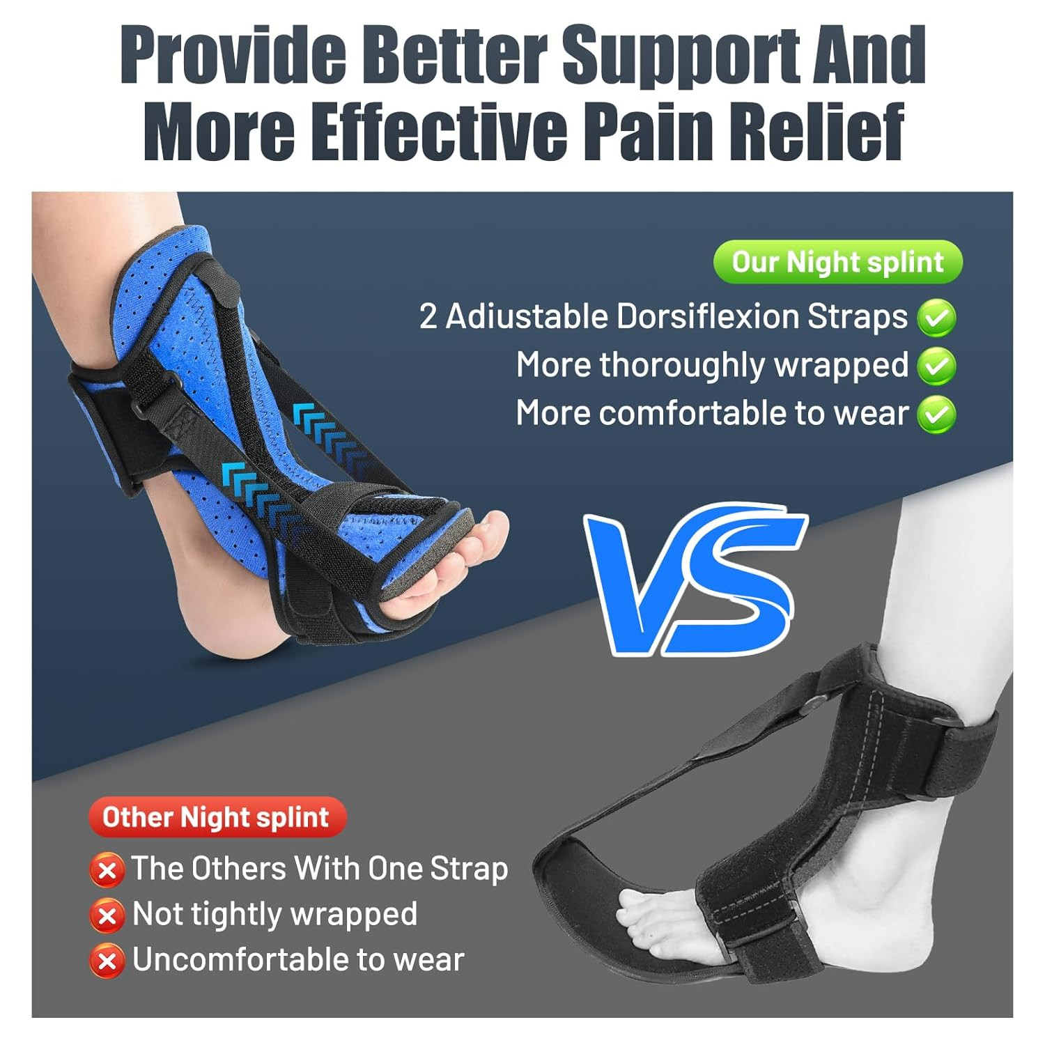 Plantar Fasciitis Night Splint with Massage Ball, Adjustable Brace Dorsal Night