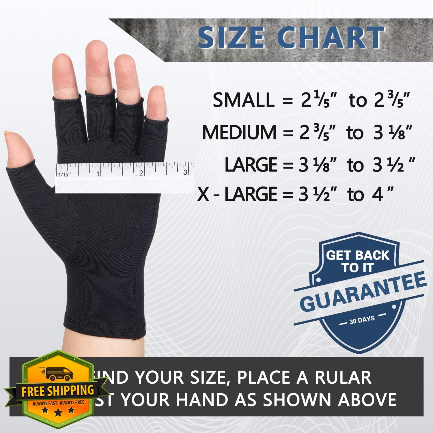 HENOTIC Arthritis Compression Gloves Fingerless Black Size S Men Women