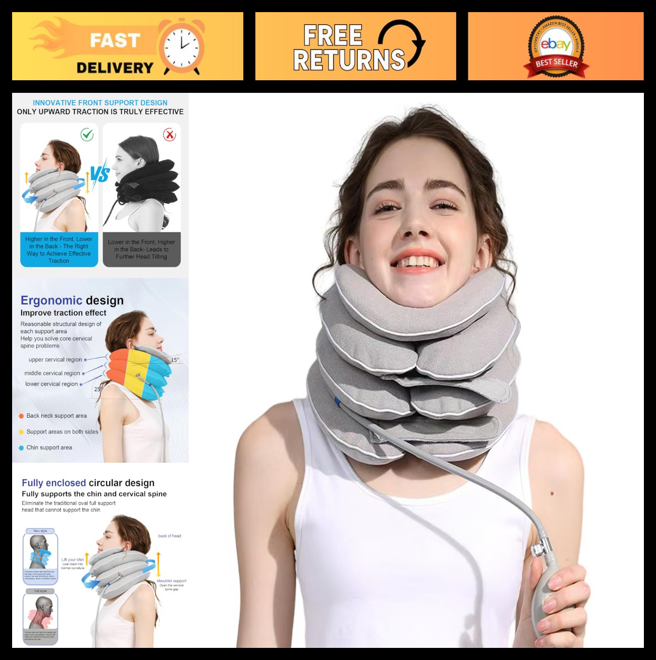 Adjustable Neck Stretcher & Cervical Traction Device for Pain Relief, Washable &