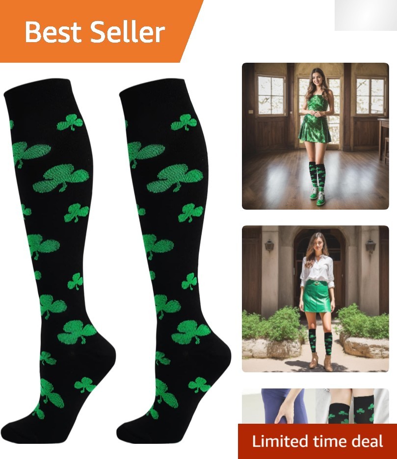 Festive Shamrock Knee-High Compression Socks for Active Women | Daily Comfort