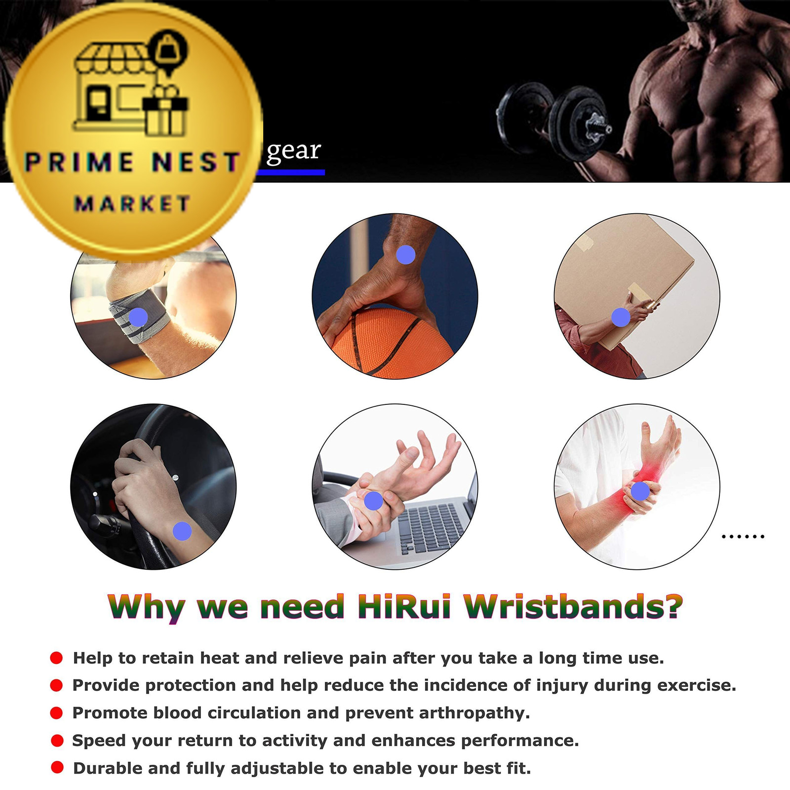 HiRui 2 Pack Wrist Compression Strap and 2 Count (Pack of 1), Black