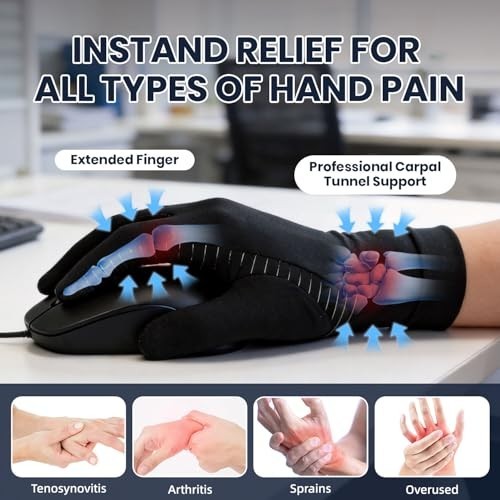 Copper Arthritis Gloves 2 Pairs Compression Hand Support for Pain Relief Carpal