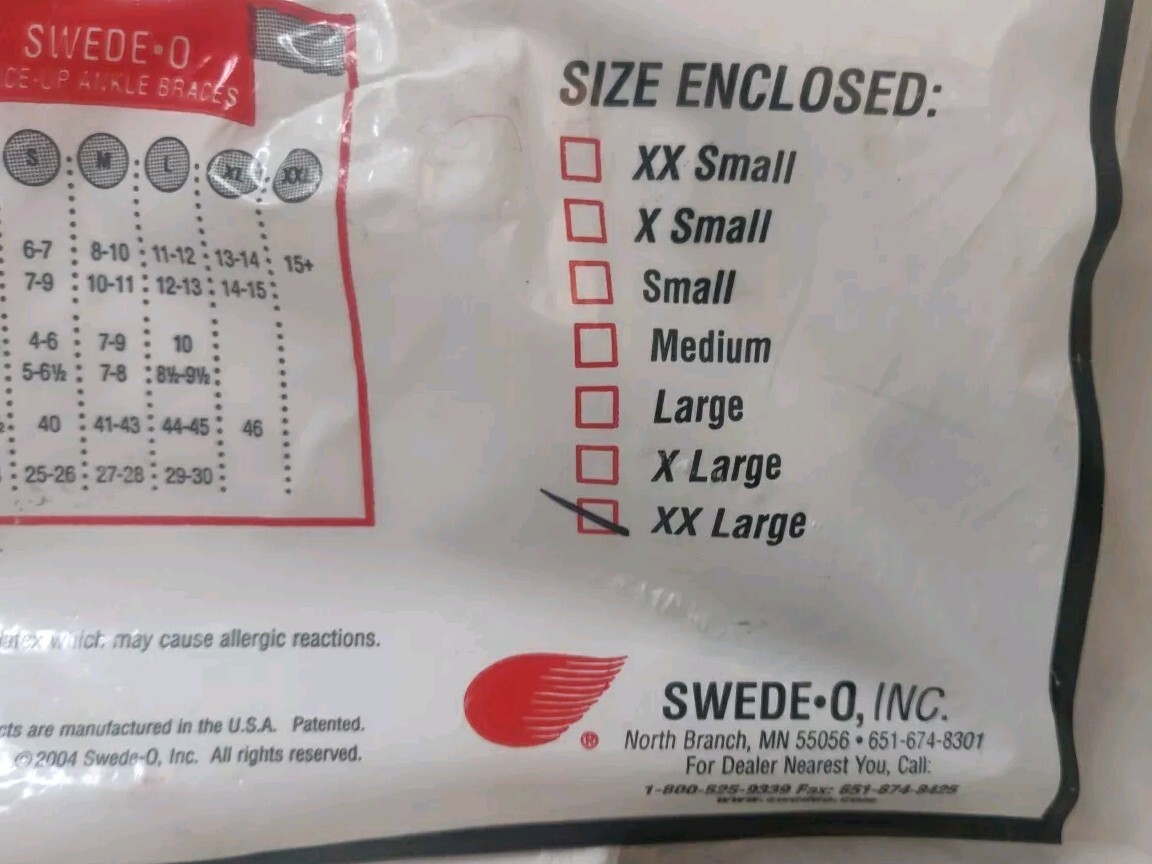 SWEDE-O Ankle Lok Brace Size XXL (US Sz 15+) White Lace/Strap