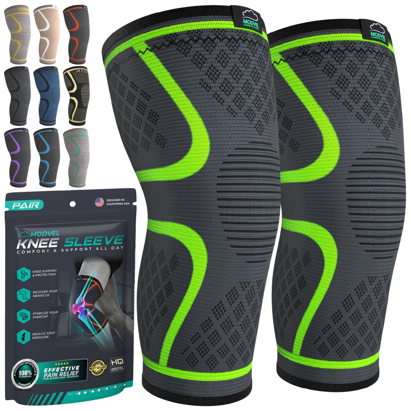 Modvel Compression Knee Brace for Women Men, 2-Pack Knee Brace for Running K…