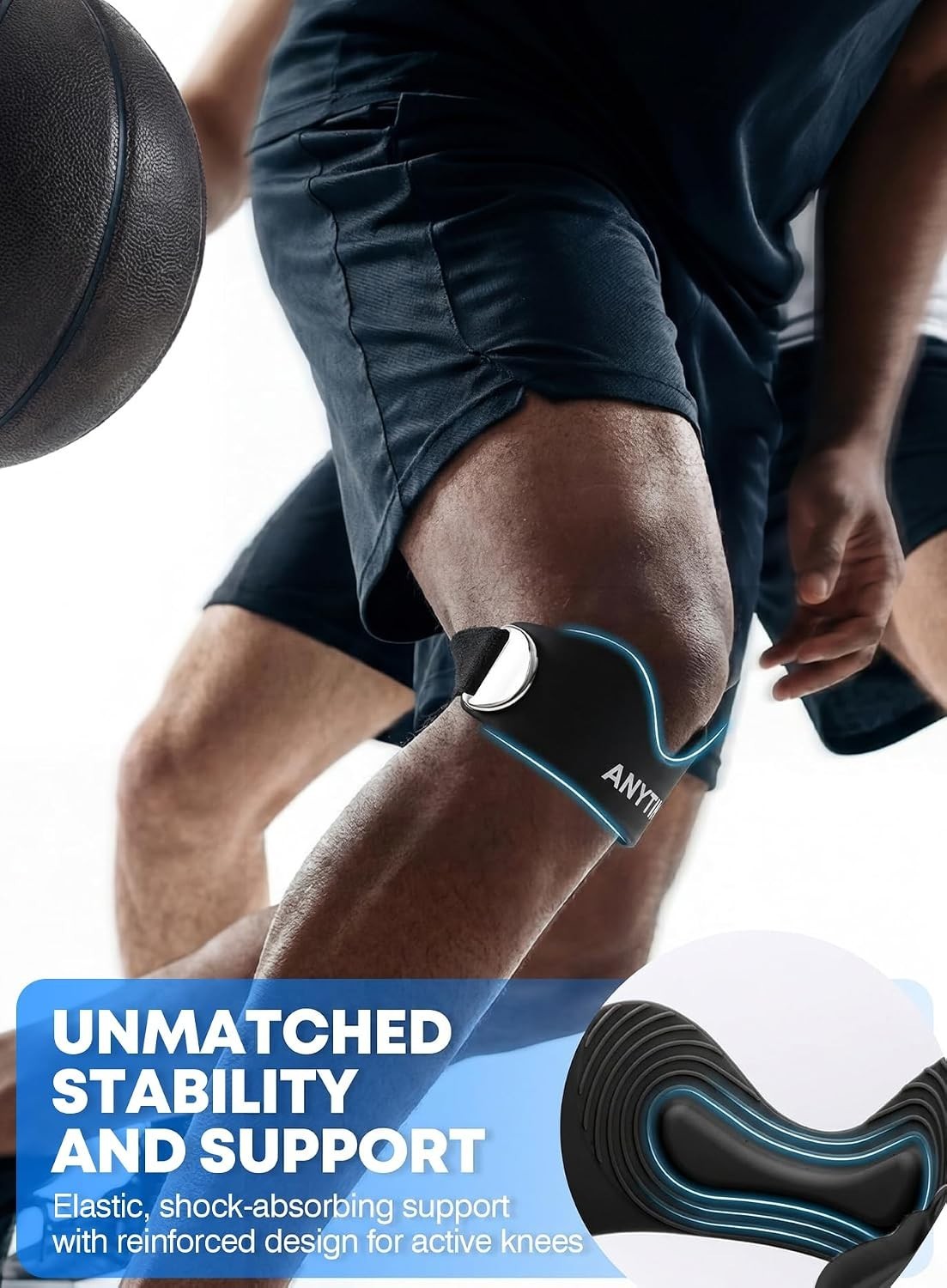 Silicone Patellar Tendon Support Strap 2 Pack, Knee Brace for Women & Men