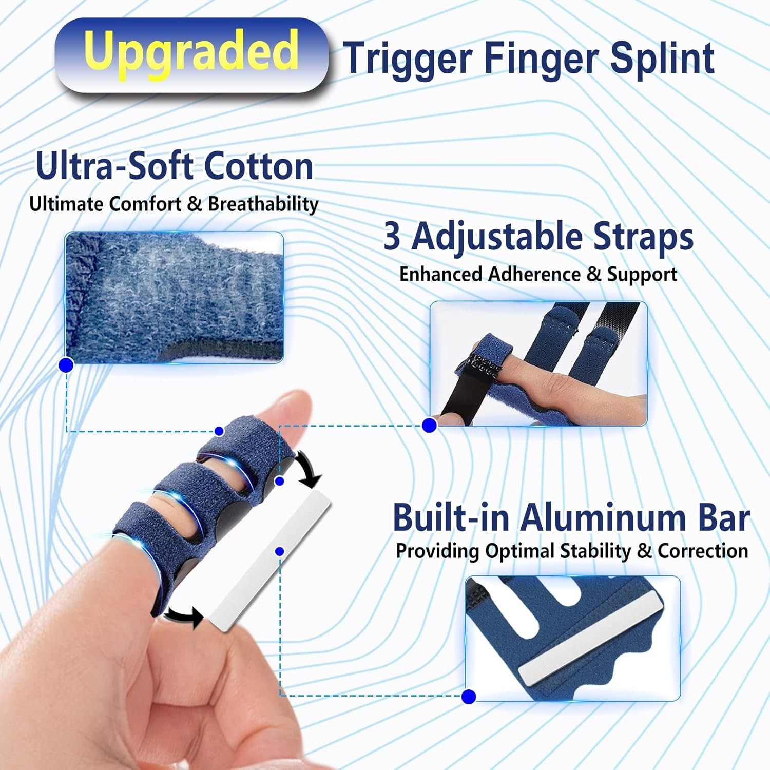 4 Upgraded Trigger Finger Splints – Adjustable Pain Relief Brace for All Fingers