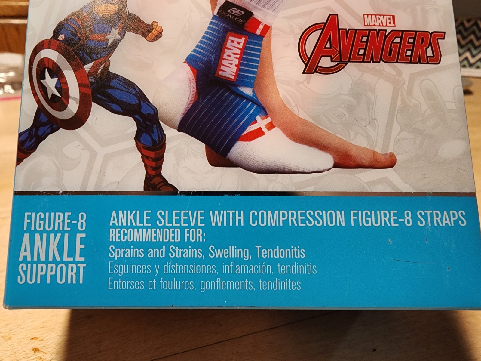 Marvel AVENGERS Moderate Ankle Sleeve Support Figure 8 wrap Youth size