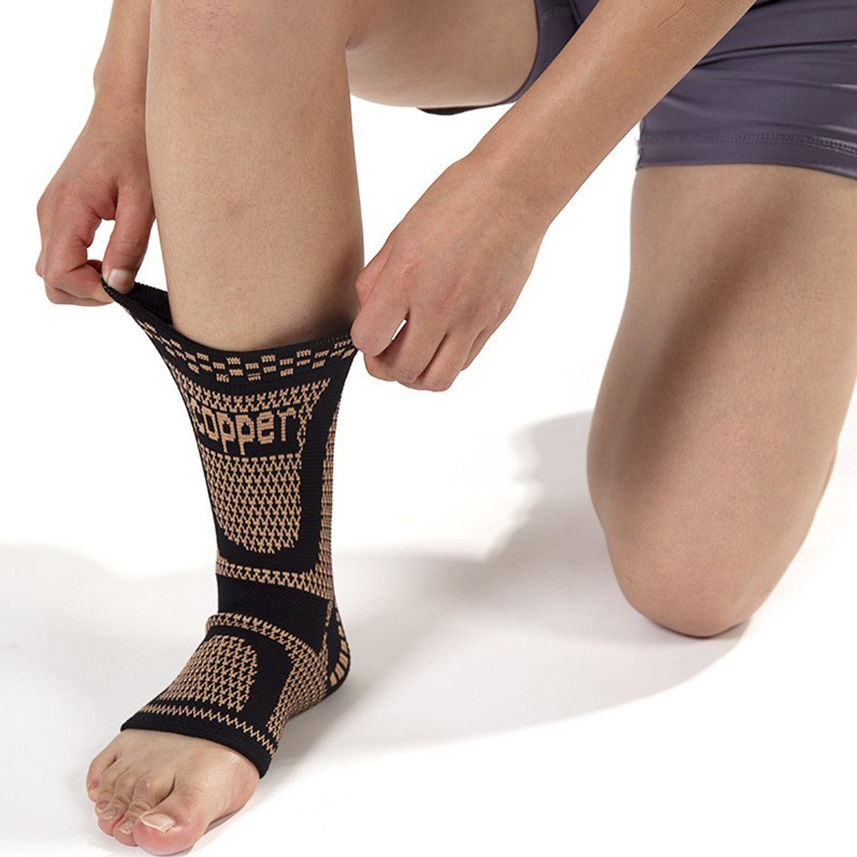 Copper Ankle Support Compression Strap Achilles Tendon Brace Sprain Sports UK