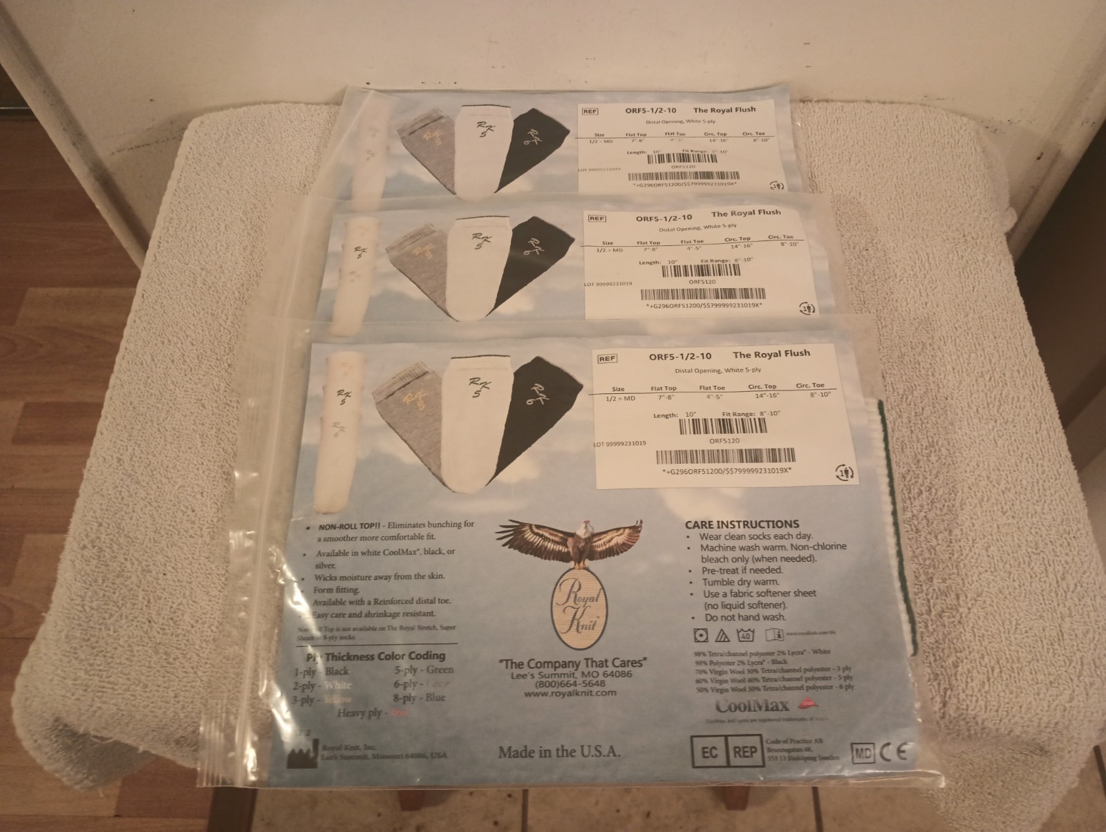 The Royal Flush Cool Max Prosthetic Sock Distal ORF5-1/2-10 Lot of 3 Med NEW