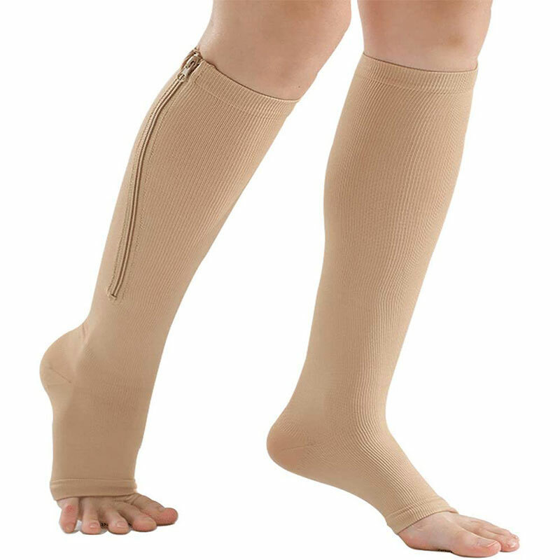 Zipper Compression Socks Knee High Open Toe Stockings 20-30 mmhg for Diabetic