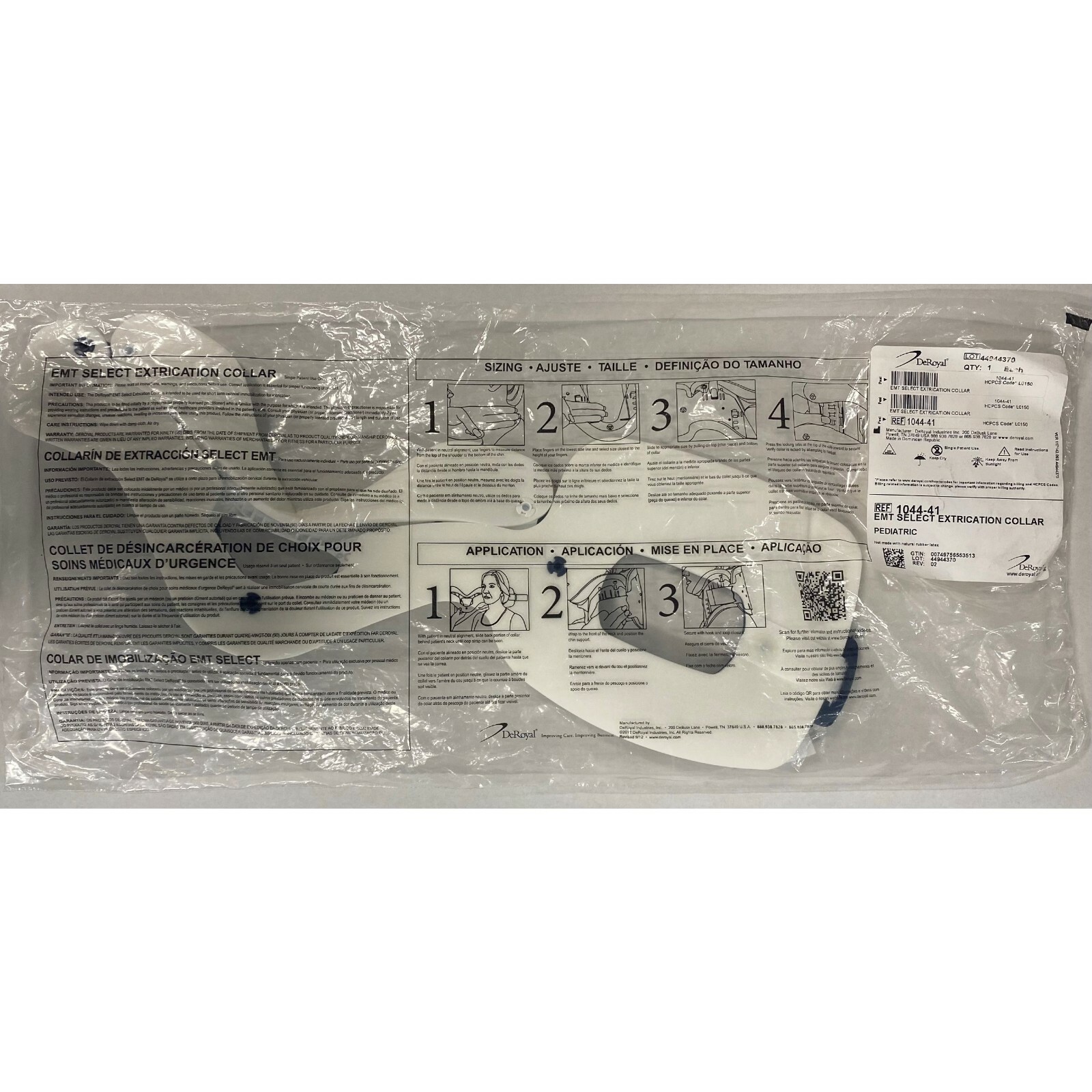 *1-Pack* DeRoyal EMT Adjustable Extrication Collar For Pediatric 1044-41