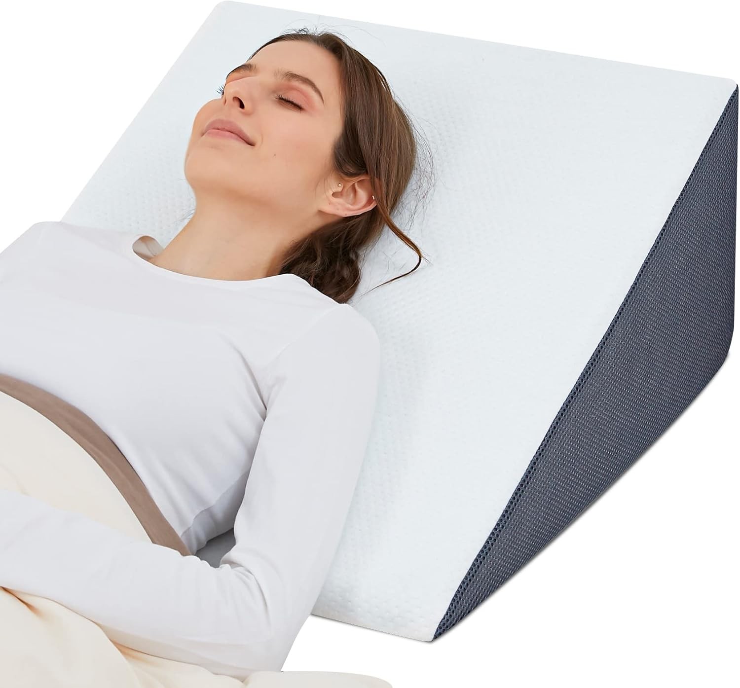 Bed Wedge Pillow for Sleeping, 10″ 24″ Triangle 24*24*10 Inch, Gray White