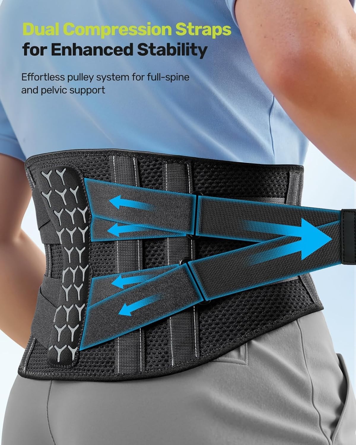Ergonomic Back Brace for Pain Relief: Adjustable Support with Lumbar Pad, Gray M