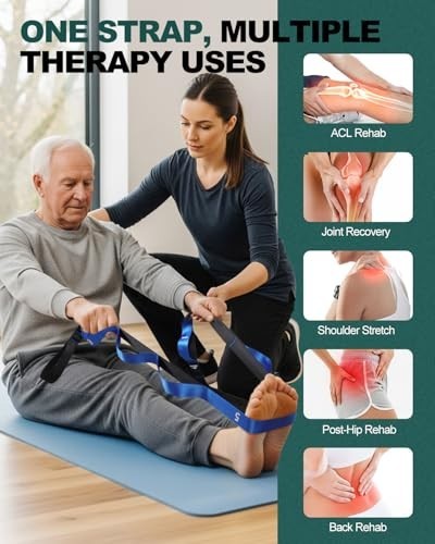 Non-Elastic Stretching Strap with Loops for Rehab, Yoga, Mobility Aid, Leg Lifte