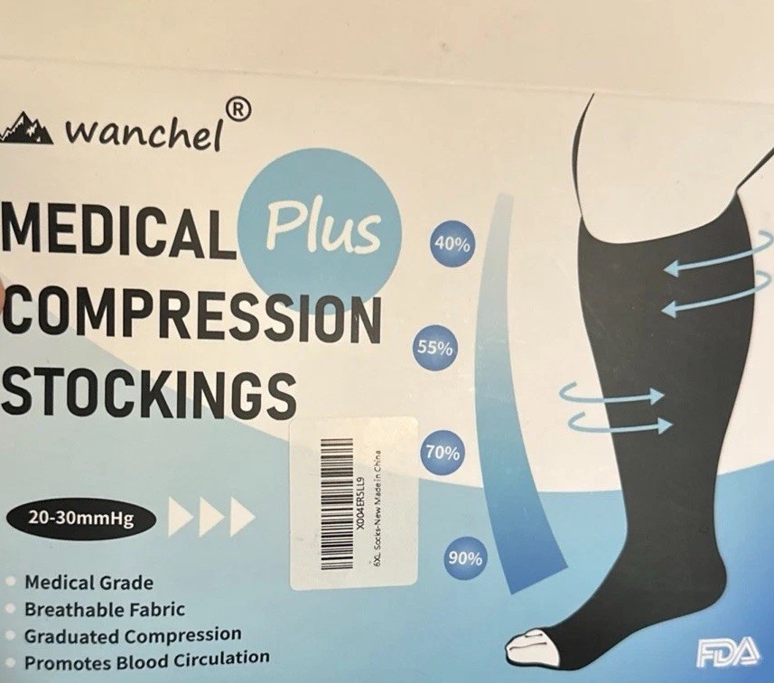 Compression Socks 2 Pair~Size 6XL~Plus Size Extra Wide Calf Knee High
