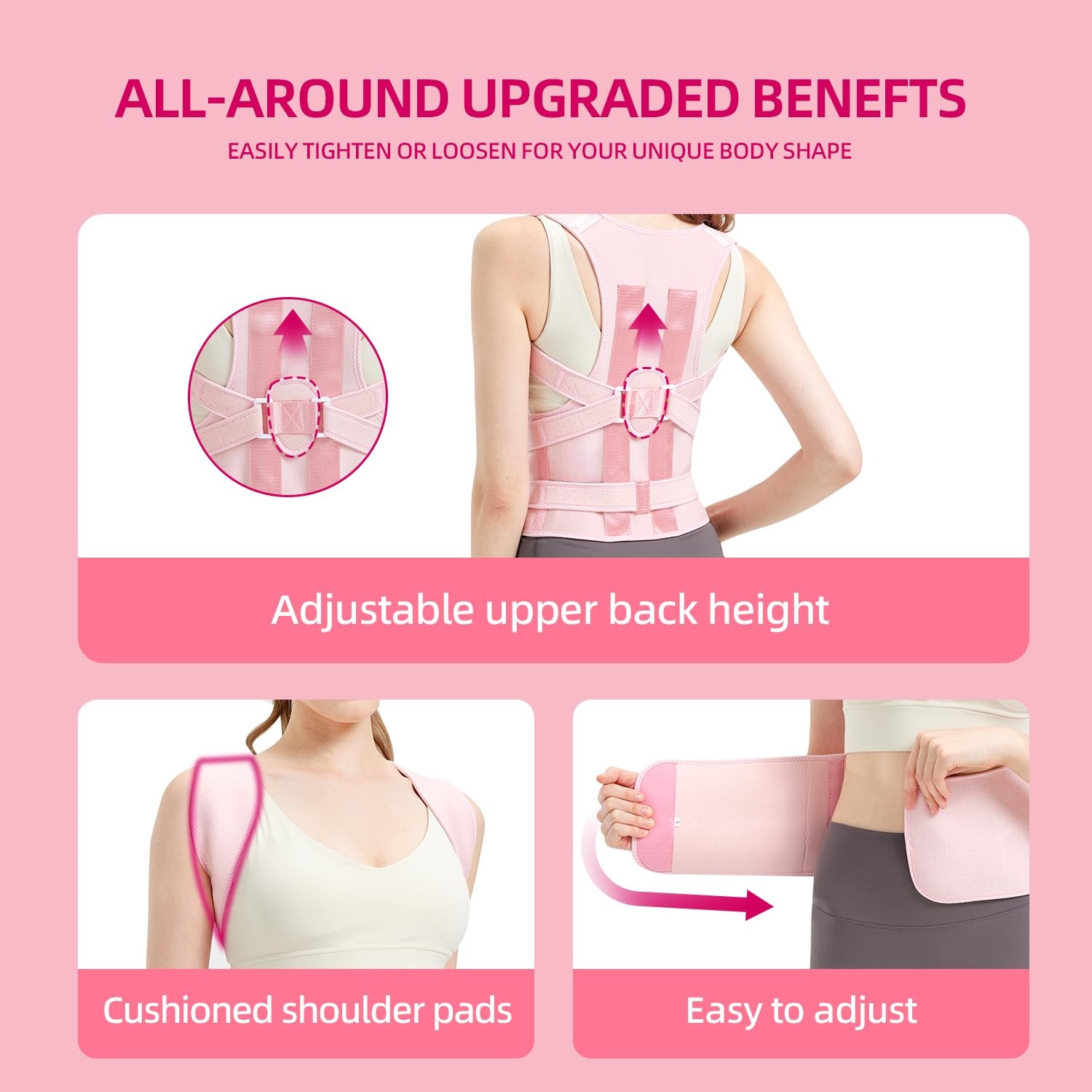 BAREKE Posture Corrector for Women and Men Upper Large (Waist 27″-35″), Pink