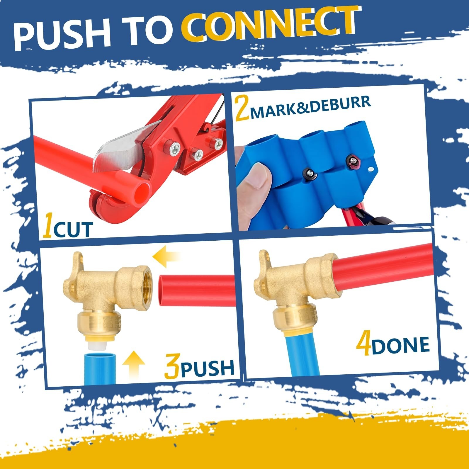 1/2″ Push-Fit Drop Ear Elbow, Female NPT Connector, Disconnect Clip, 10-Pack