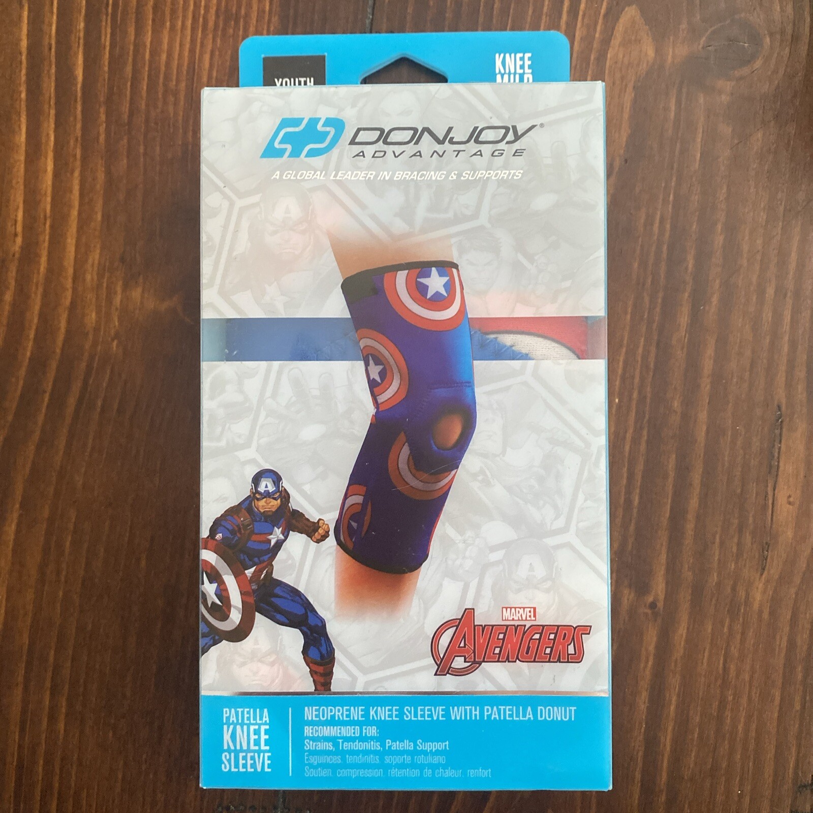 DonJoy Marvel Avengers Captain America Youth Neoprene Knee Sleeve Patella Donut